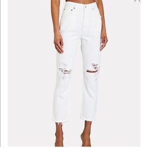 Agolde Riley High Rise Straight Crop White Jeans